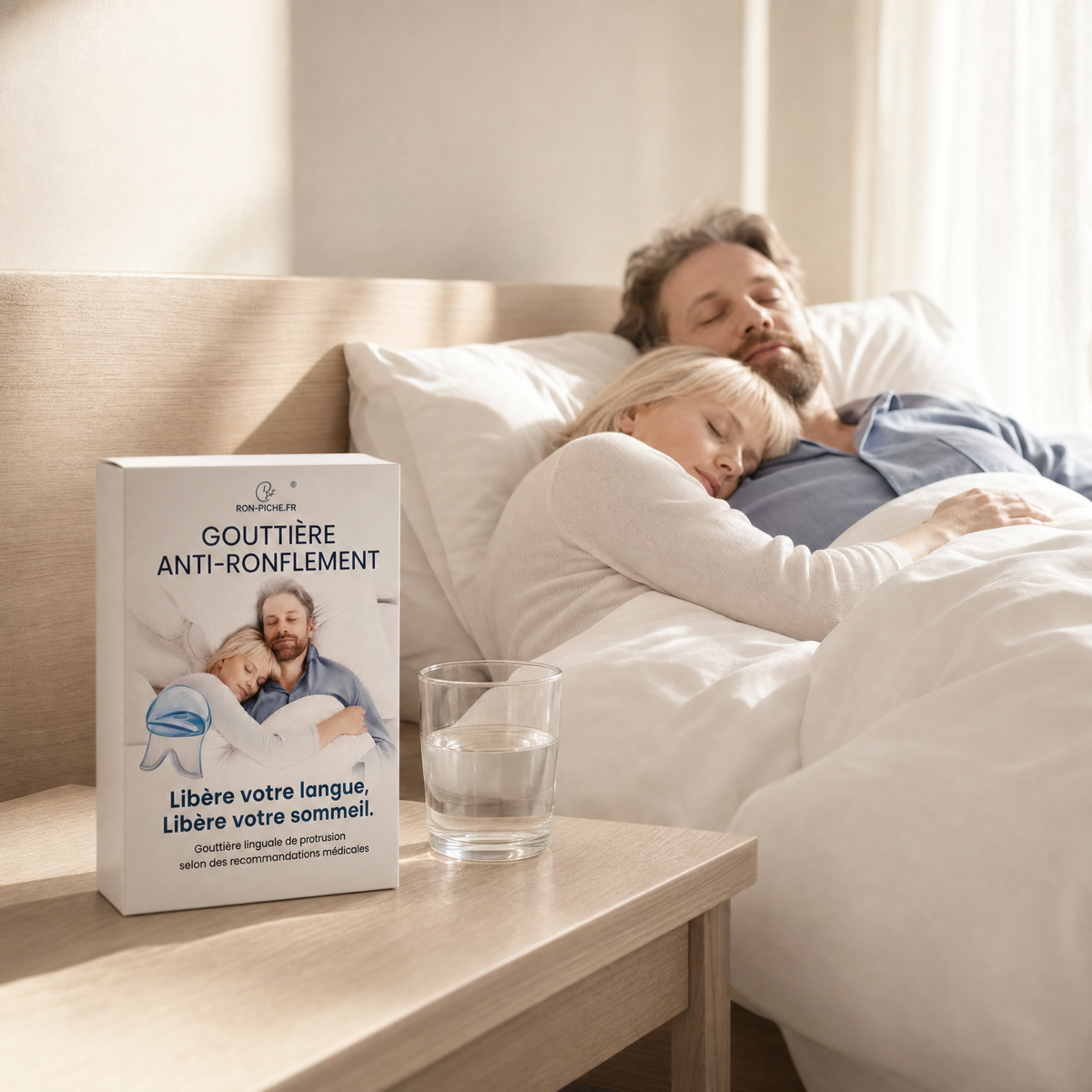 Couple endormi paisiblement, RON-PICHE sur la table de chevet